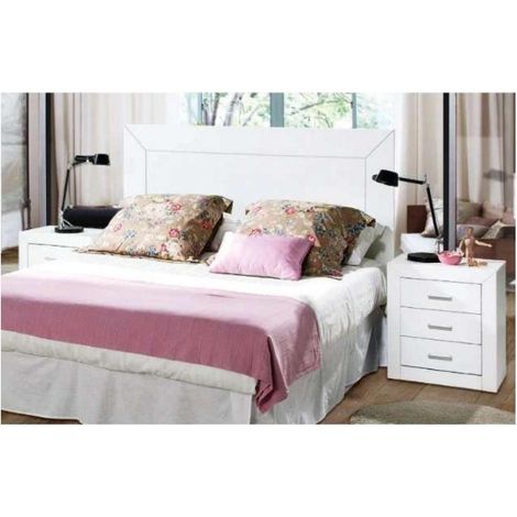 Conjunto matrimonio cabecero 150 cm + 2 mesitas en madera con acabado blanco