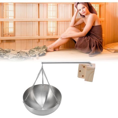 Bol de sauna suspendu en acier inoxydable avec bloc de bois pour huiles essentielles, longueur 20 cm. (1/5)