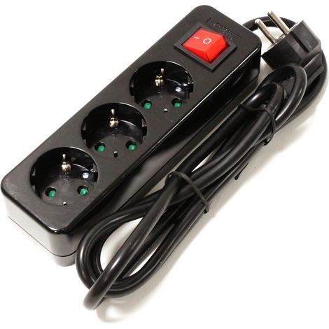 BeMatik - Multiprise 3 prises 16A 230V noir avec interrupteur et 1.5m câble