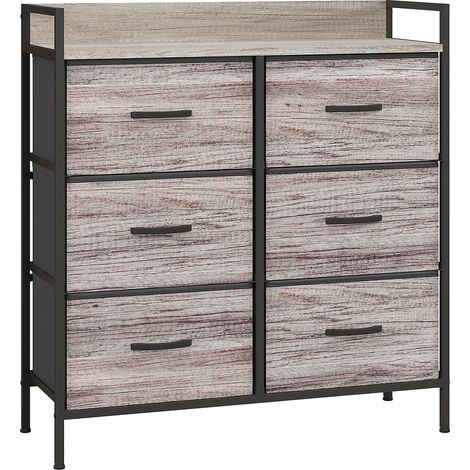 Commode 6 tiroirs SOAR acier noir et effet bois gris (1/5)