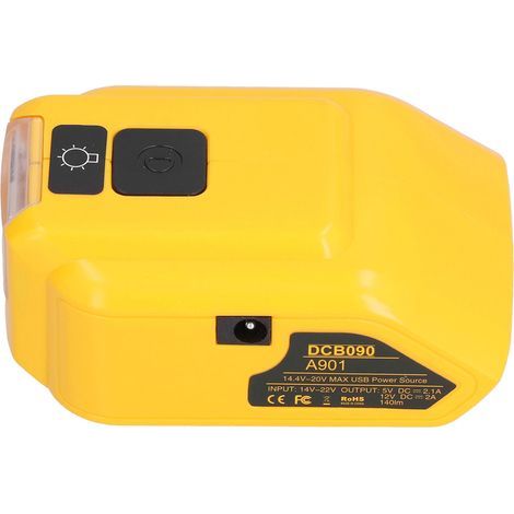 Adaptateur de chargeur de batterie, convertisseur, lampe de travail LED pour chargement USB 14V-22V, sortie DC12V DCB090 avec trou 12VDC (1/5)