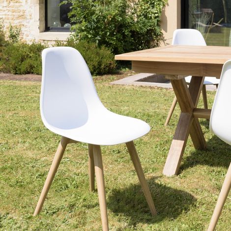 MALO - Lot de 2 chaises blanches pieds couleur naturelle (1/5)
