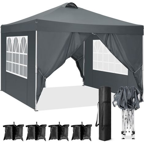 Tonnelle pliante 3x3m imperméable réglable – Anti-UV, 4 toiles latérales amovibles – Sac de transport et 4 sacs de sable inclus – Pour événements extérieurs
