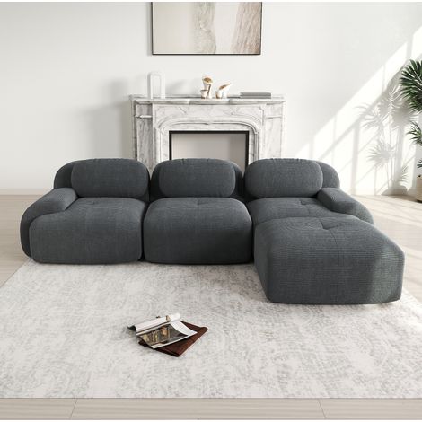 Ecksofa modular aus Cord in Grau, rahmenlos, montagefrei, mit ergonomischen Armlehnen (1/5)