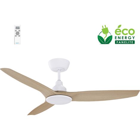 Fanelite - Ventilateur de plafond 132 cm blanc et ABS imitation bois FANDC52LNC - Moteur DC 18W - LED 20W dimmable 3 couleurs - 3 pales - Silencieux (1/2)