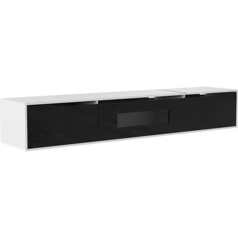 meuble tv rangement mural 180 cm noir blanc led 4 modes HAVRYA (1/5)
