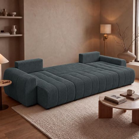 ALYA XL Canapé panoramique convertible avec coffre en velours côtelé gris foncé (1/5)