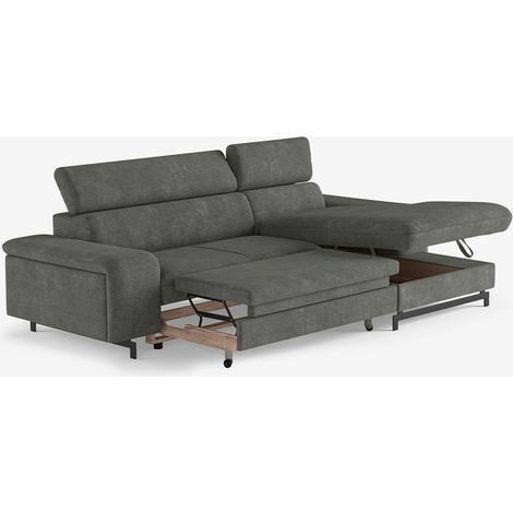 3-Sitzer Schlafsofa mit rechter Ottomane, Stauraum und verstellbarer Kopfstütze Miva - Grau (1/5)