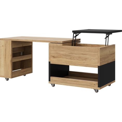 Tavolino estensibile 161,5x46x67 cm in legno naturale e nero con contenitore FloraGrace (1/5)