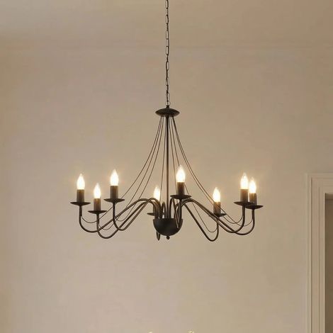 [GEBRAUCHT] B-Ware Kronleuchter Pendelleuchte Malbo Schwarz Metall 8 Flammig E14 Wohnzimmer Led