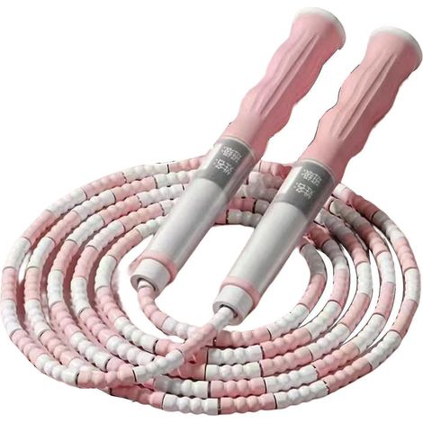 Corde à sauter en acier réglable, lestée et à perles, pour enfants, femmes et hommes (rose) (1/5)