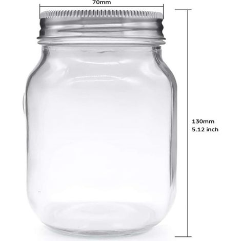Bocaux Mason en verre de 500 ml avec couvercles hermétiques - Lot de 4 récipients de conservation pour salades, gelées, conserves, couleur aléatoire