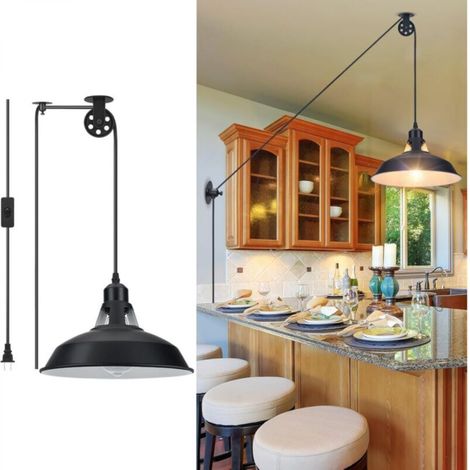 Industrial style black pulley pendant light with power cord, pulley wall light suitable for kitchen and bedroom (1/5)