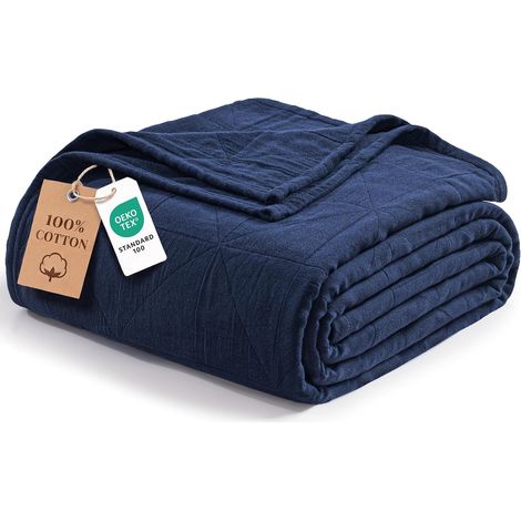 Mezcla Plaid Légère en Coton pour L’été, 130 x 170 cm, Marine (1/5)