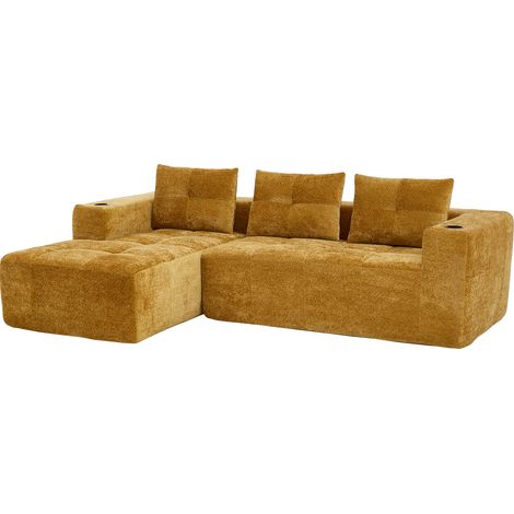 ELVMI Sofá esquinero 4 a 5 plazas 258 cm con portavasos, de Chenille, Amarillo (1/4)