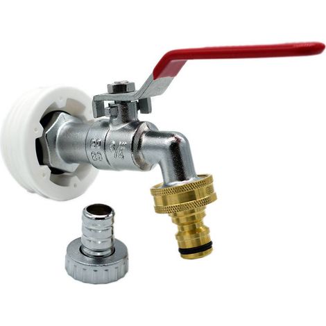 Multitanks – Raccord S56x4 male avec robinet laiton – Sortie 3/4'' cannelée – Raccord rapide type Gardena – Pour futs à bondes (1/3)