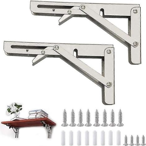 Support pliable, 2 supports d'étagère murale en acier inoxydable, supports d'étagère murale pliables, supports d'étagère murale de 200 mm (1/5)