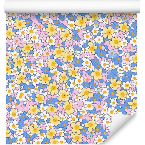 Carta da parati Cottagecore con fiori color crema e grigio chiaro 50x1000 cm (1/5)