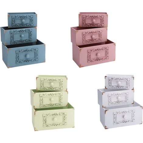Set 3 Pezzi Mensole Cassetti Decorativi in Legno Decorate 4 Colori (1/2)