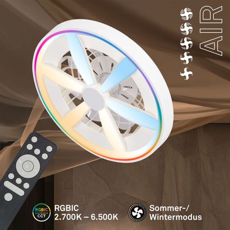 Ventilatore da soffitto con luce telecomando Ø48cm rotondo 48,5W 6400lm 2700K-6500K bianco caldo a bianco diurna RGBIC motore CC nero - Plafoniera camera da letto ufficio (1/5)