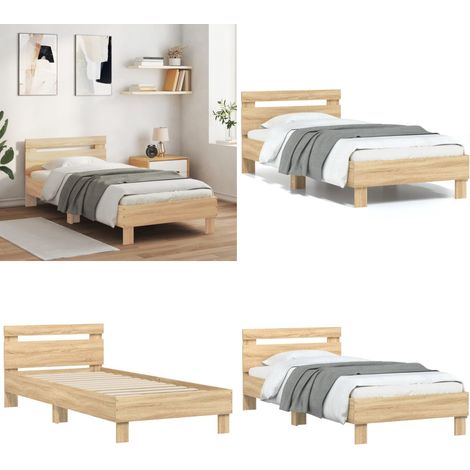 Bettgestell ohne Matratze mit Kopfteil Sonoma-Eiche 90x200 cm - Holzbettrahmen - Bettkopf - Lattenrost - Sonoma Eichenfarben - Singlebett - Home & Living (1/5)