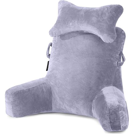 Almohada de Lectura, Almohada para Reposo en la Cama con Cuello Desmontable y Brazos para Sentarse en la Cama o el Respaldo, Almohada de Lectura Espalda para Adultos,Gris (1/4)