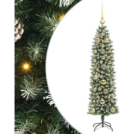 Arbre de Noël  Sapin de Noël artificiel slim avec 150 LED Vert et blanc 150 cm (1/5)