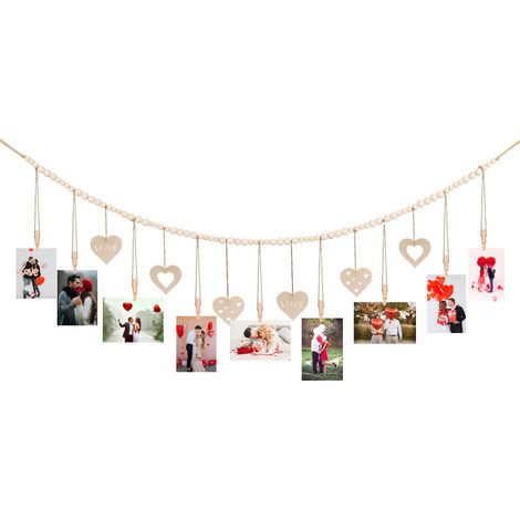 Marco de fotos de macramé con pinzas – 100 cm/110 cm/138 cm, beige, 90 g – Decoración bohemia para fotos (1/5)