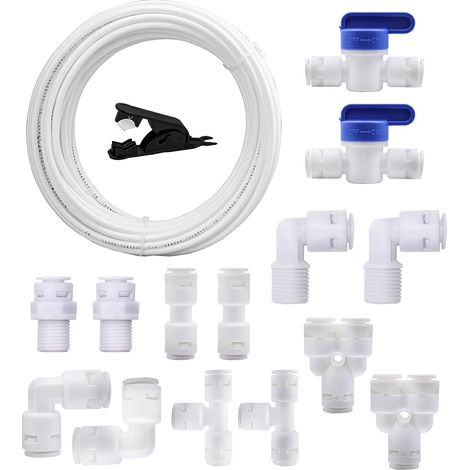 5 Meters 1/4" Water Supply Pipe Tube and Refrigerator Connector Kit +14pcs RO Water Filter Fitting for Refrigerator European Style Double Refrigerator (1/5)