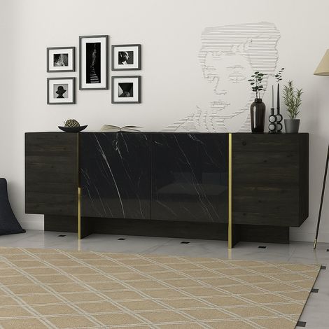 Dmora - Kommode Dpazzagl, Wohnzimmerbuffet, Wohnzimmer-Sideboard, Moderne Küchen-Speisekammer, 180x47h76 cm, Schwarz und Gold (1/5)