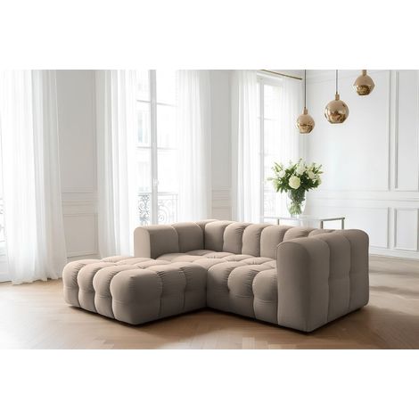 Ecksofa Designersofa SOLVIE XS in Stoff Tiffani Taupe Ottomane Links