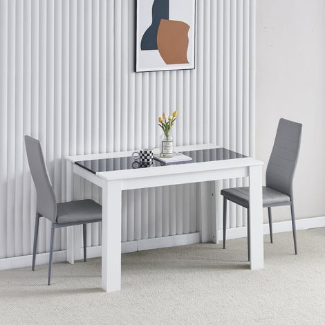 Dining Room Set, Black White Dining Table and Chairs, 120x80 cm Kitchen Table Dining Table with Chairs (Table with 2 Chairs,Grey Faux Leather) (1/5)