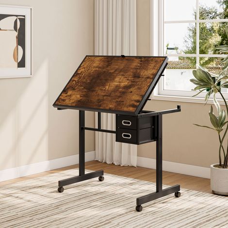 Tavolo Puzzle con 4 Cassetti e 2 Cassetti in Feltro, Copertura in Legno, con Ruote, per Salotto, 98 × 64.5 × 11.5 cm (1/5)