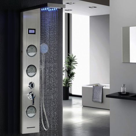 Colonna doccia multifunzione a LED in acciaio inossidabile Set da bagno con sistema doccia a mano con una maniglia