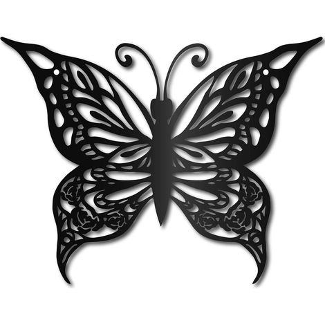 Décoration Murale en Métal avec Papillon et Fleurs Noires - Décoration Murale en Fer Suspendre - Sculpture Murale - Cadeau pour Maison, Le Bureau, Le Balcon, Le Jardin, Le Salon, Noël 30x23cm (1/5)