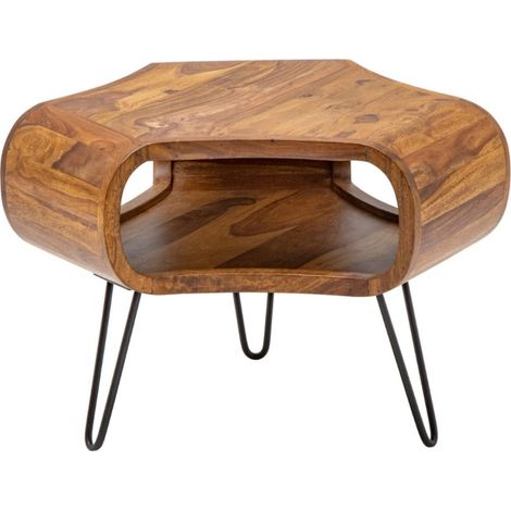 Couchtisch NERA 70 cm aus massivem Sheeshamholz mit Ablagefach und schwarzen Metallbeinen – Industrieller Retro-Stil