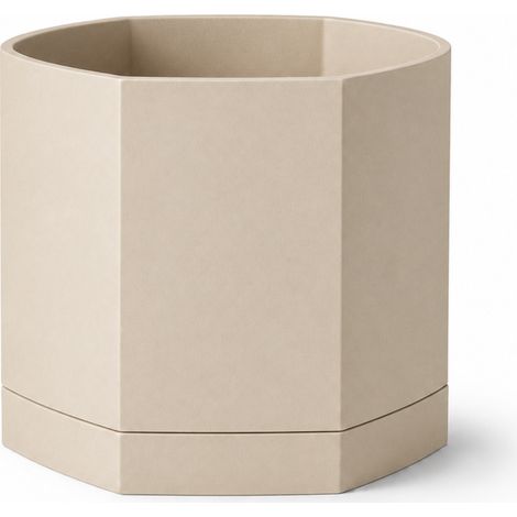 Vaso esagonale beige con sottovaso moderno in stile giapponese.