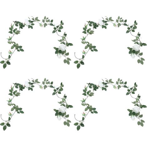 Guirlande de Vigne de Roses Artificielles, 9 Têtes, Flexible, pour Fête de Mariage, Décoration Florale en Soie de 2.4m de Long (Blanche) (1/5)