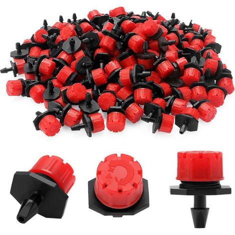 Ecleanfy - 200 goutteurs micro-irrigation réglables 360° (rouge) – raccord 1/4" pour tube 4/7 mm, auto-nettoyant (1/5)