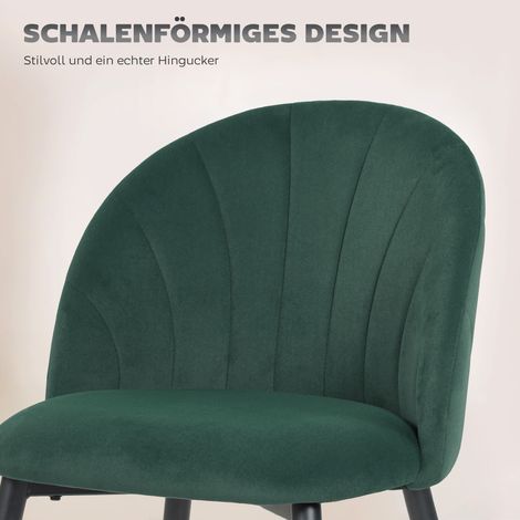 Lot 2 Fauteuils sans accoudoirs velours vert foncé, dossier incurvé pour salle à manger, cuisine ou salon. (1/5)