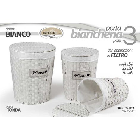 2x Set Wäschekörbe weiß, Wäscheträger, 3 Stück