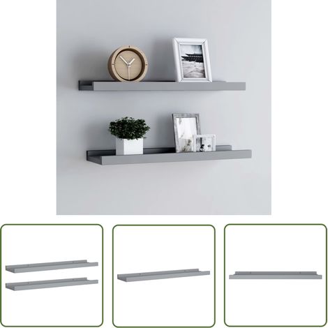 The Living Store Étagères à rebord pour cadre photo 2 pcs Gris 60x9x3 cm MDF - Étagères Murales - Étagères Déco - Rangement Mural - Décoration Murale - Cadres Photo (1/5)