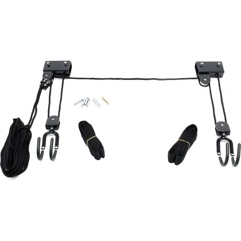 Wiltec Système de levage universel pour Canoës Kayaks - charge max. 45 kg - Palan Poulie Treuil pour suspension plafond - Ascenseur de vélo, matériel de rangement stockage