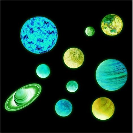 Stickers lumineux 10 pièces planètes étoiles brillantes planètes du système solaire stickers muraux fluorescents stickers de décoration de plafond stickers de chambre d'enfant (1/5)