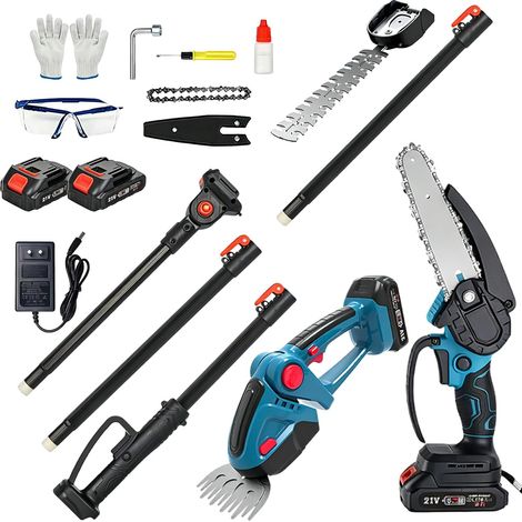 Mini Tronçonneuse et Taille Haie 2 en 1, Tronconneuse Électrique à Perche Télescopique avec 2 Batteries, Rallonge Jusqu'à 4,2 M, Perche Élagueuse Tronçonneuse Sans Fil pour Coupe Branches et Jardin (1/5)