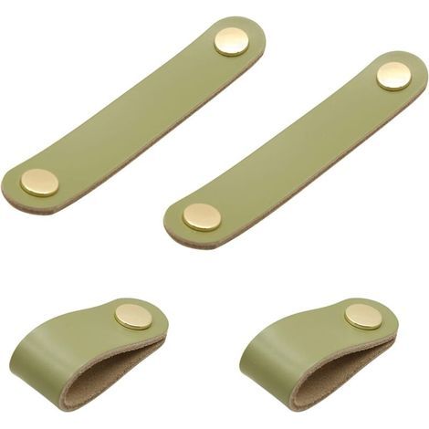 4 Pieces Leather Handle Furniture Knobs Leather Handles Leather Door Knobs Window Knobs Wardrobe Door Knobs for Cabinets Furniture. (Light Green) (1/5)