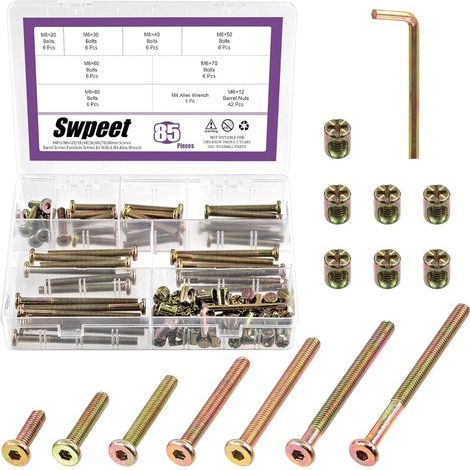 Kit de vis M6 en zinc coloré 20/30/40/50/60/70/80 mm - Vis et boulons pour lit de bébé Clé Allen incluse - Parfait pour meubles, berceaux (1/5)