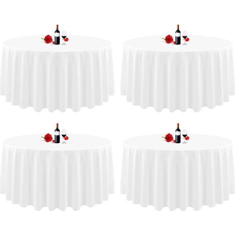 Lot de 4 nappes rondes 229 cm blanc, infroissable, lavable, polyester