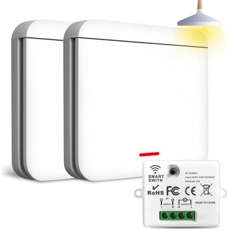 433 MHz Funklichtschalter, Funk-Kippschalter mit Empfänger, 2200 W/10 A, intelligenter Funk-Wandschalter (Set mit 2 Schaltern + 1 Empfänger) (1/5)