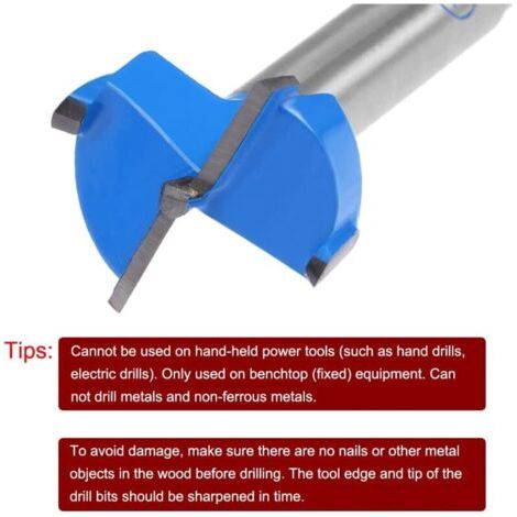 Mèche Forstner de 22 mm, en carbure de tungstène, scie cloche pour le travail du bois, utilisée pour le perçage, les trous de charnières, etc., bleu-gris. (1/3)